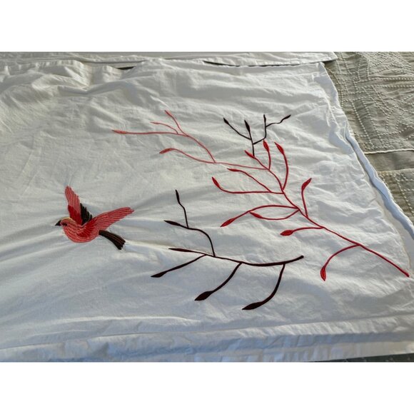 Pair of king Superior Embroidered Bird & Branches White Cotton Pillowcases boho - Picture 4 of 11